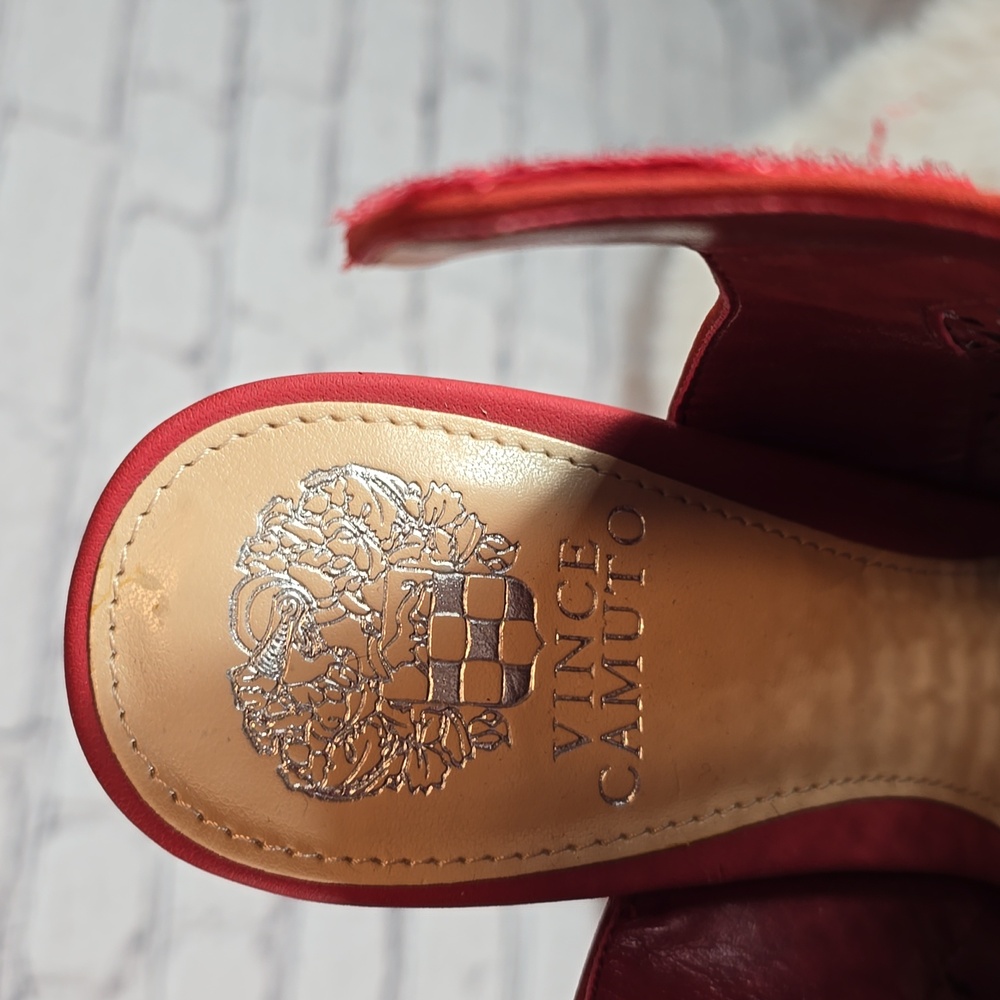 Vince Camuto "Dastana" Leather Rust Red Peep-Toe Sandals NWOT Size 9 - Picture 2 of 11